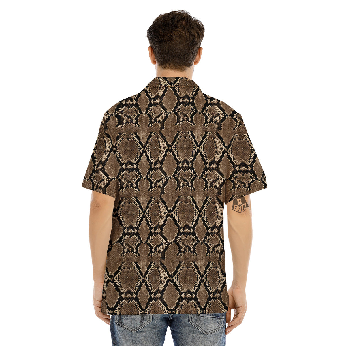 Snakeskin Black And Brown Print Men's Hawaiian Shirt-grizzshop