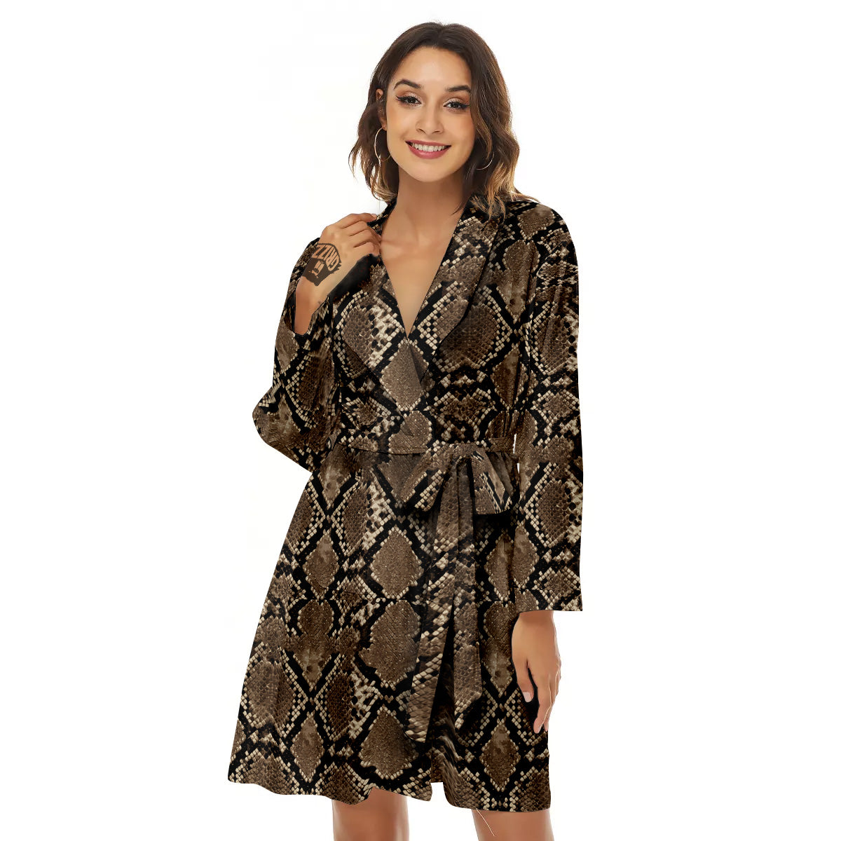 Snakeskin Black And Brown Print Women's Robe-grizzshop