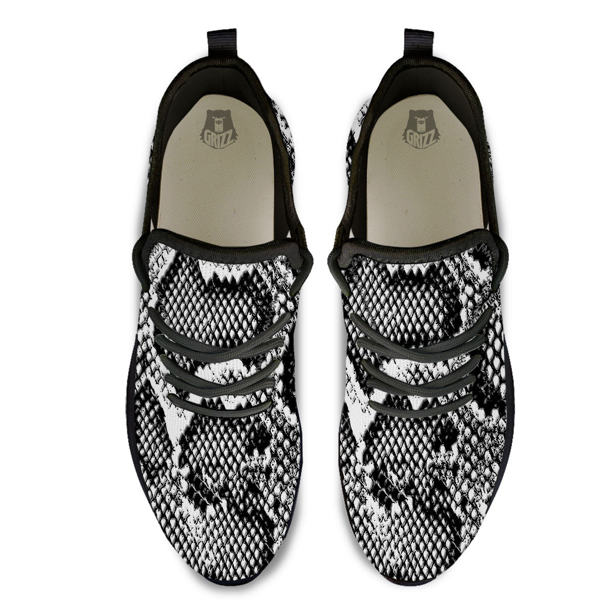 Snakeskin Black And Grey Print Black Athletic Shoes-grizzshop