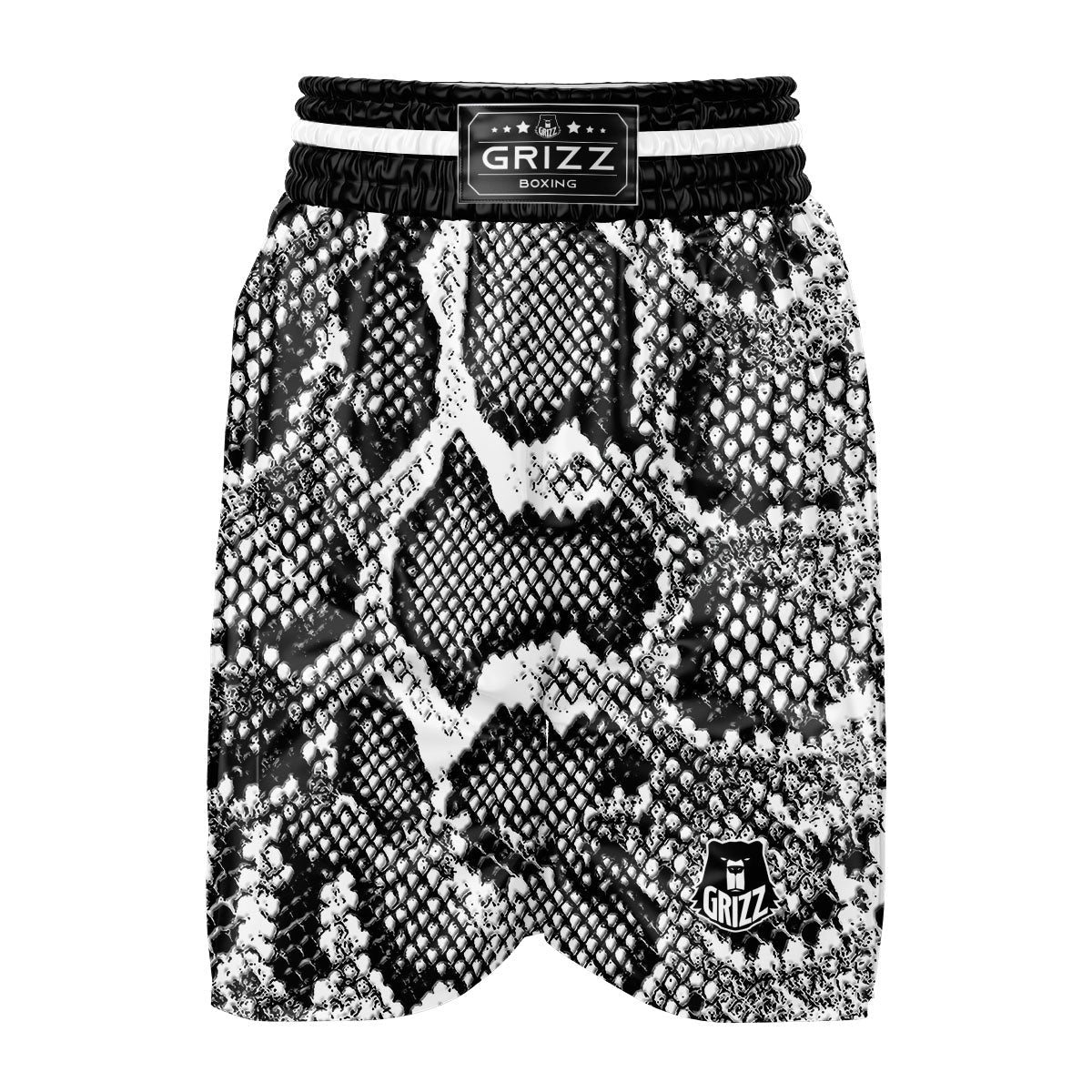 Snakeskin Black And Grey Print Boxing Shorts-grizzshop