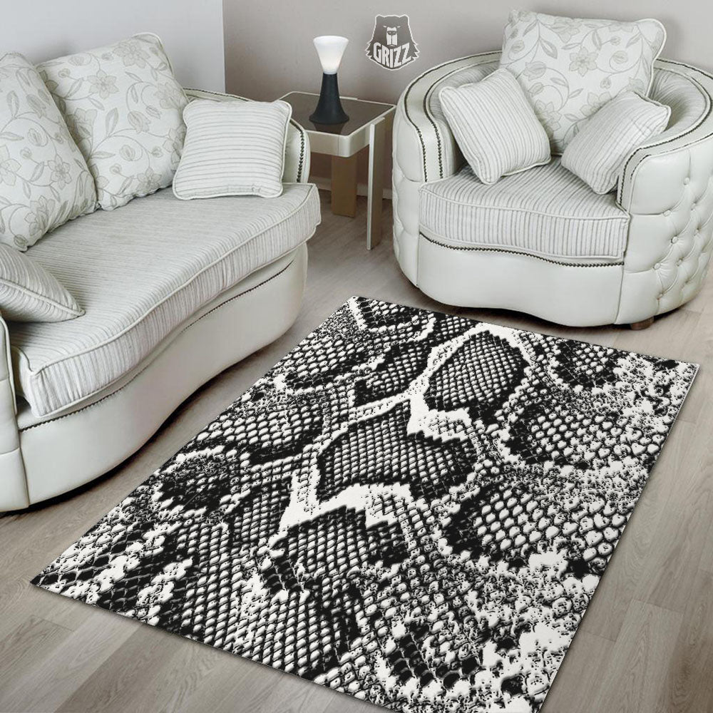 Snakeskin Black And Grey Print Floor Mat-grizzshop