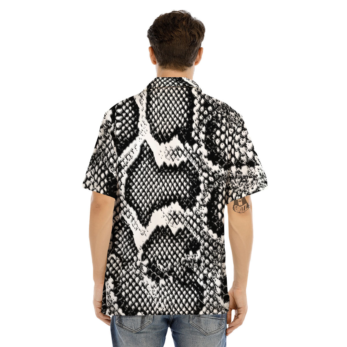 Snakeskin Black And Grey Print Men's Hawaiian Shirt-grizzshop