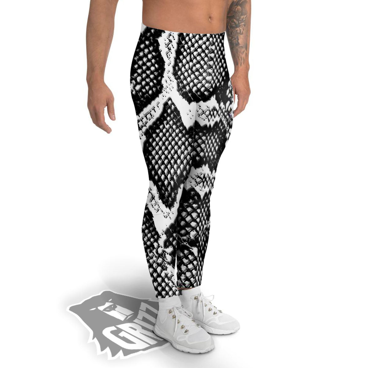 Snakeskin Black And Grey Print Men's Leggings-grizzshop