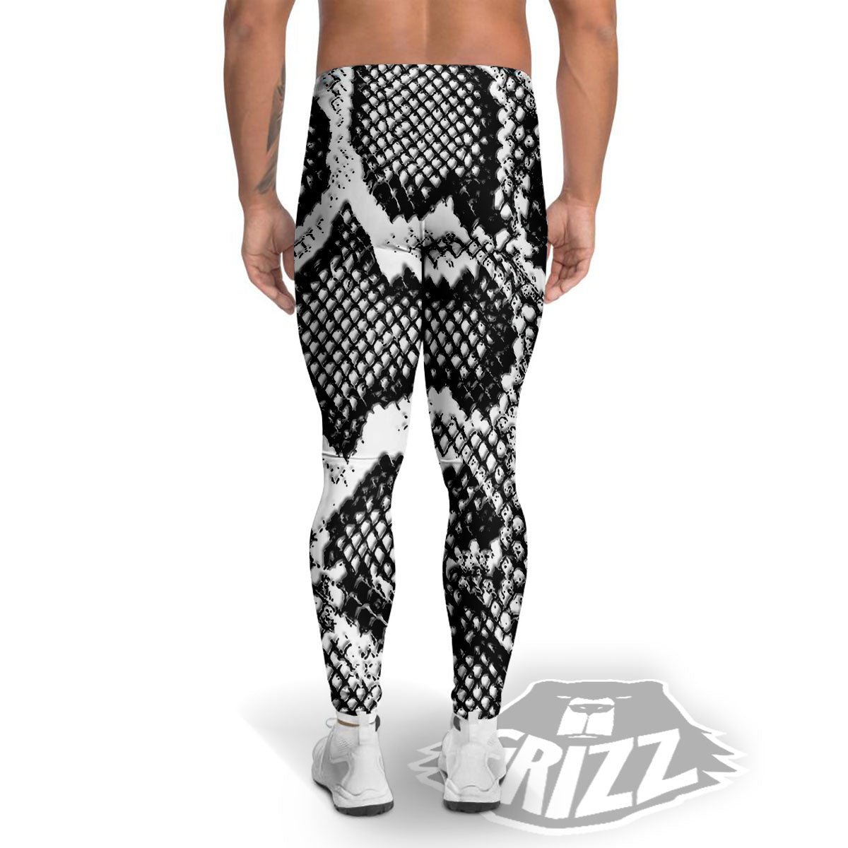 Snakeskin Black And Grey Print Men's Leggings-grizzshop