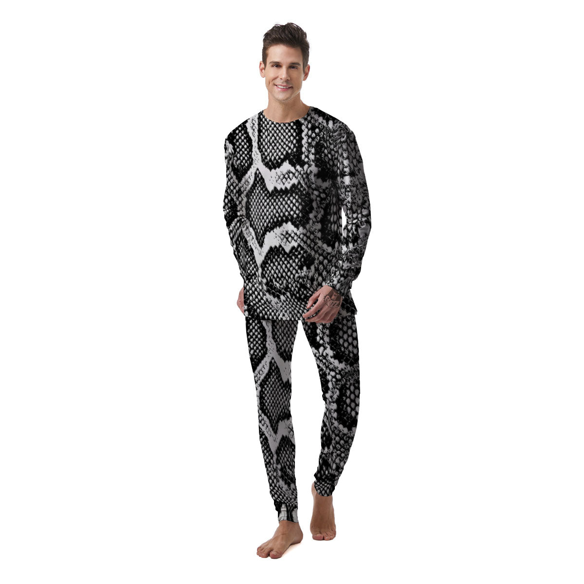 Snakeskin Black And Grey Print Men's Pajamas-grizzshop
