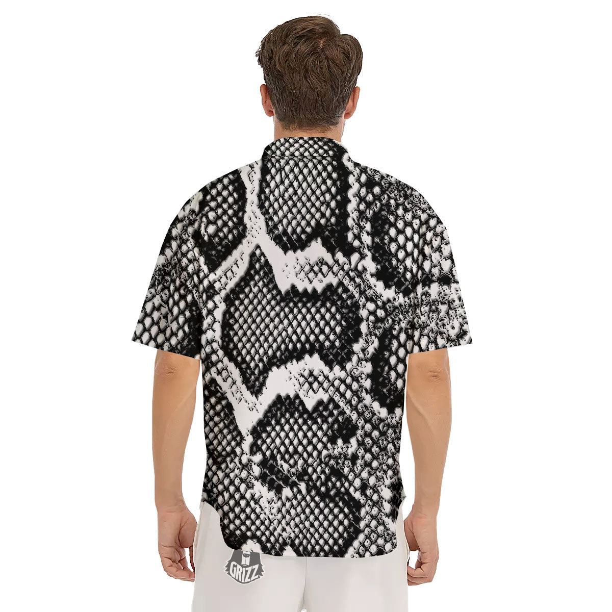 Snakeskin Black And Grey Print Men's Short Sleeve Shirts-grizzshop