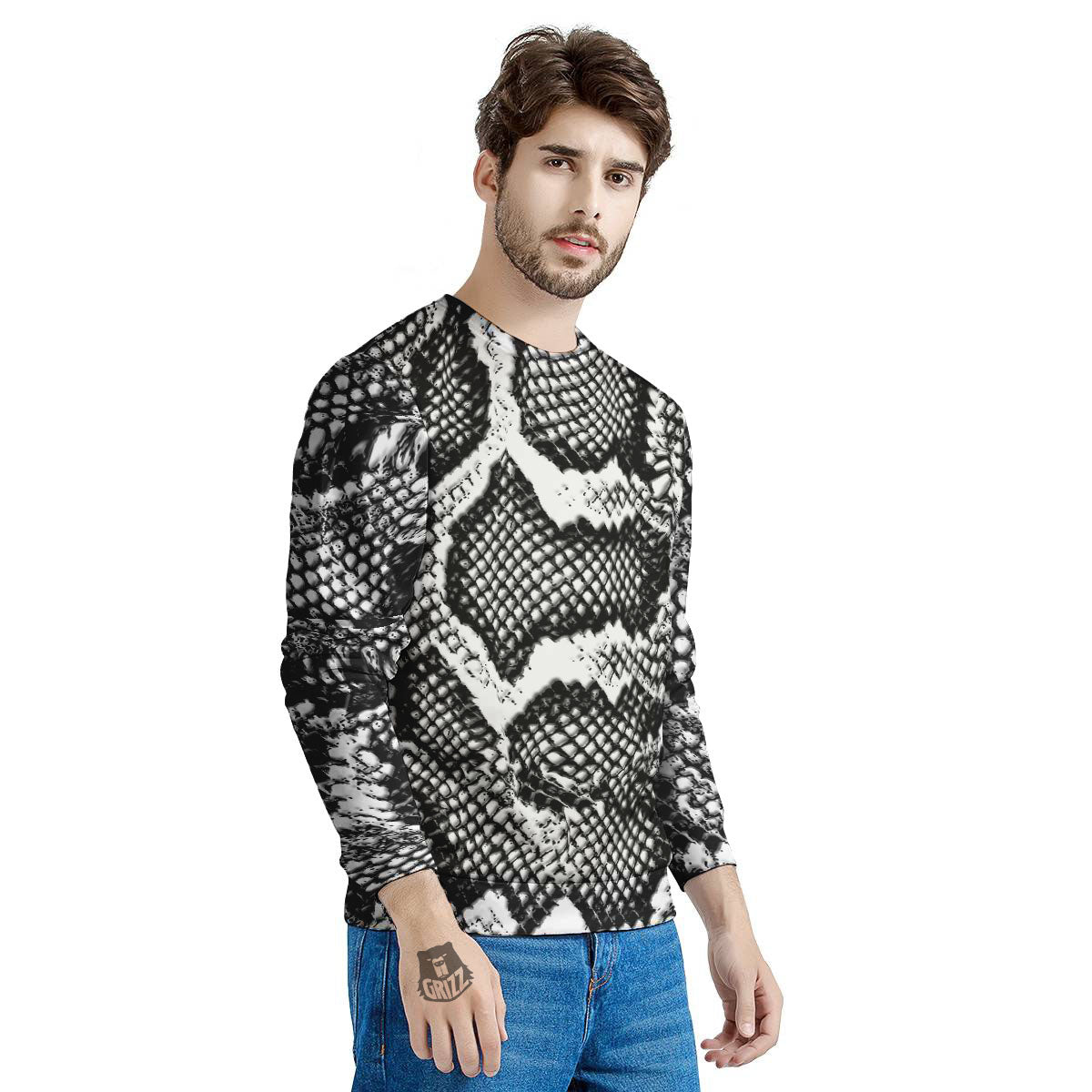 Snakeskin Black And Grey Print Men's Sweatshirt-grizzshop