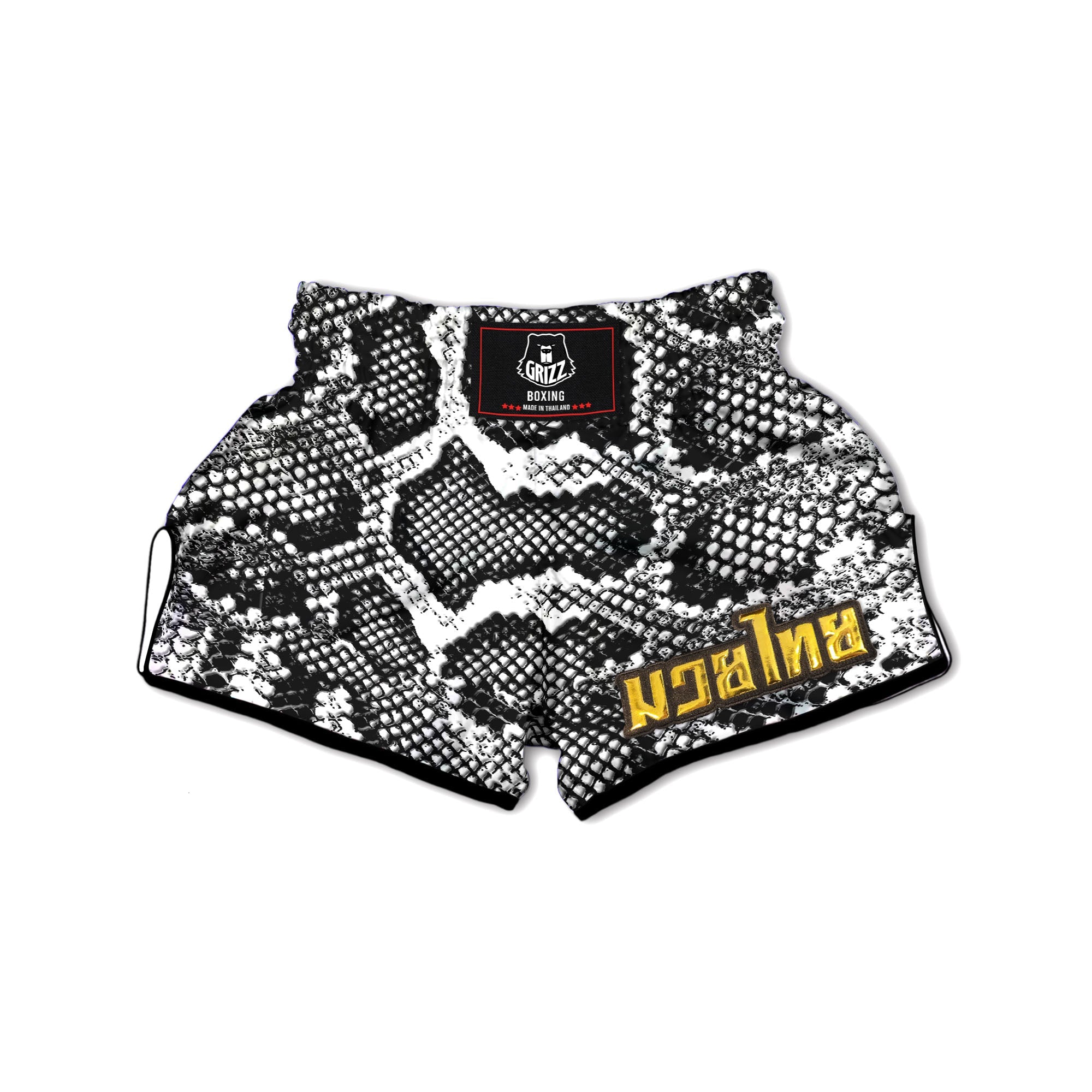 Snakeskin Black And Grey Print Muay Thai Boxing Shorts-grizzshop