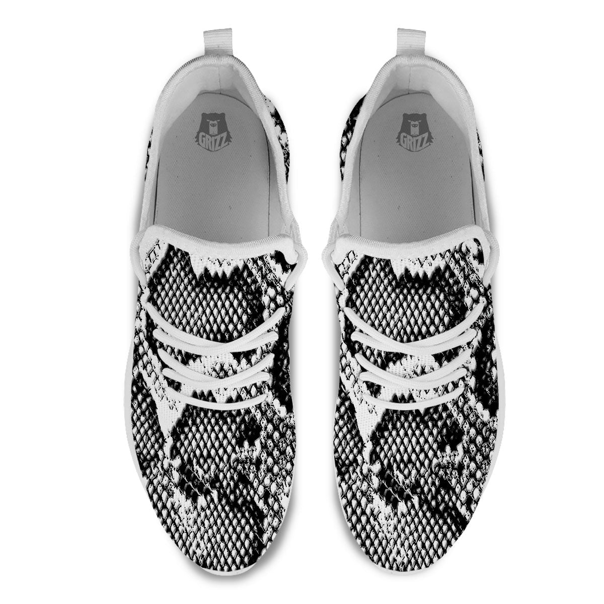 Snakeskin Black And Grey Print White Athletic Shoes-grizzshop