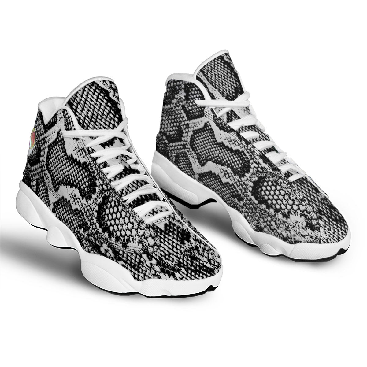 Snakeskin Black And Grey Print White Basketball Shoes-grizzshop