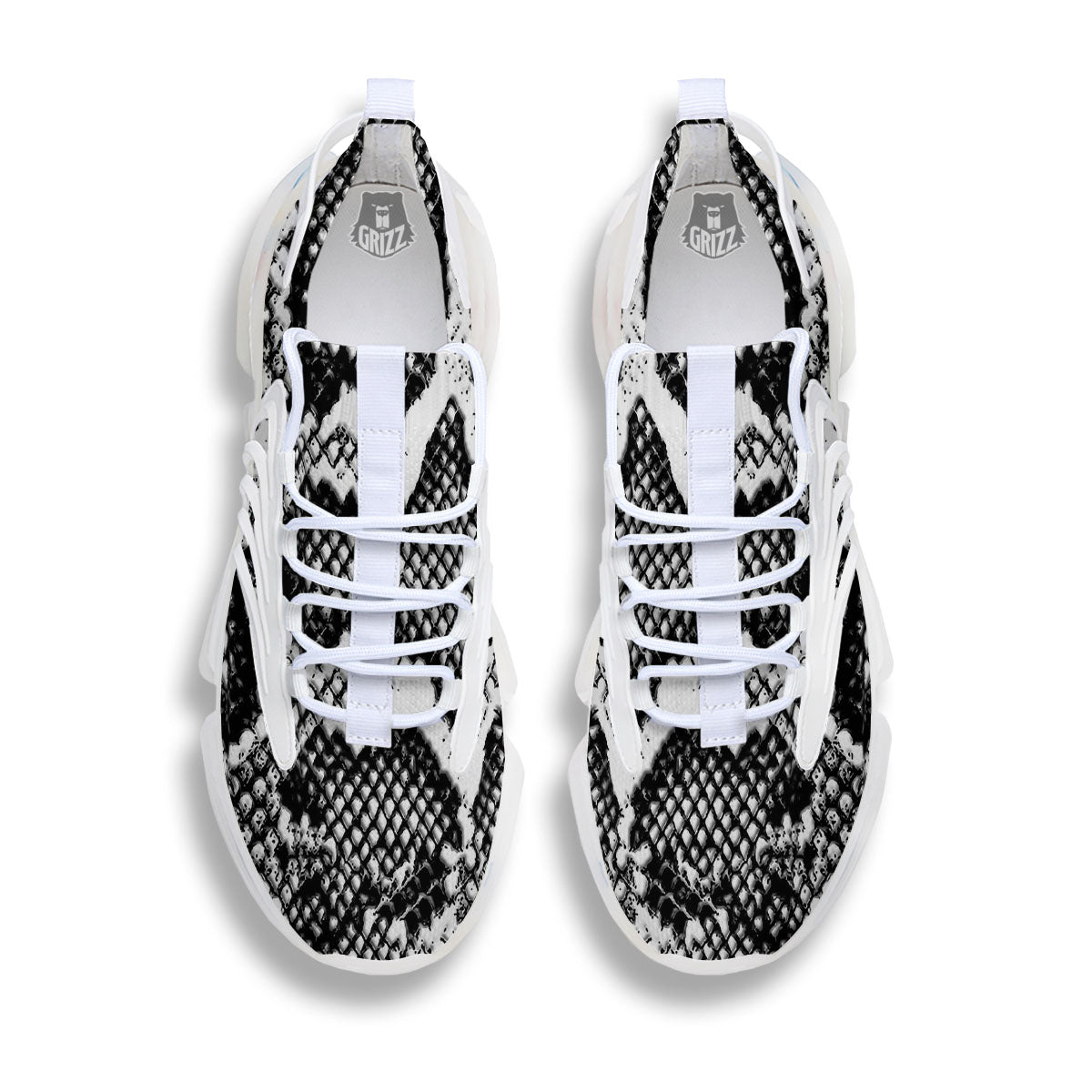 Snakeskin Black And Grey Print White Gym Shoes-grizzshop