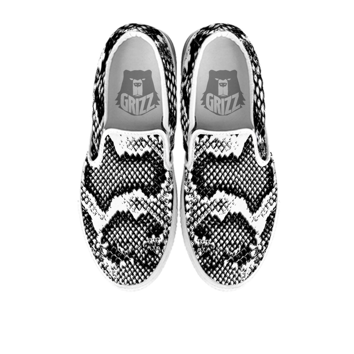 Snakeskin Black And Grey Print White Slip On Shoes-grizzshop