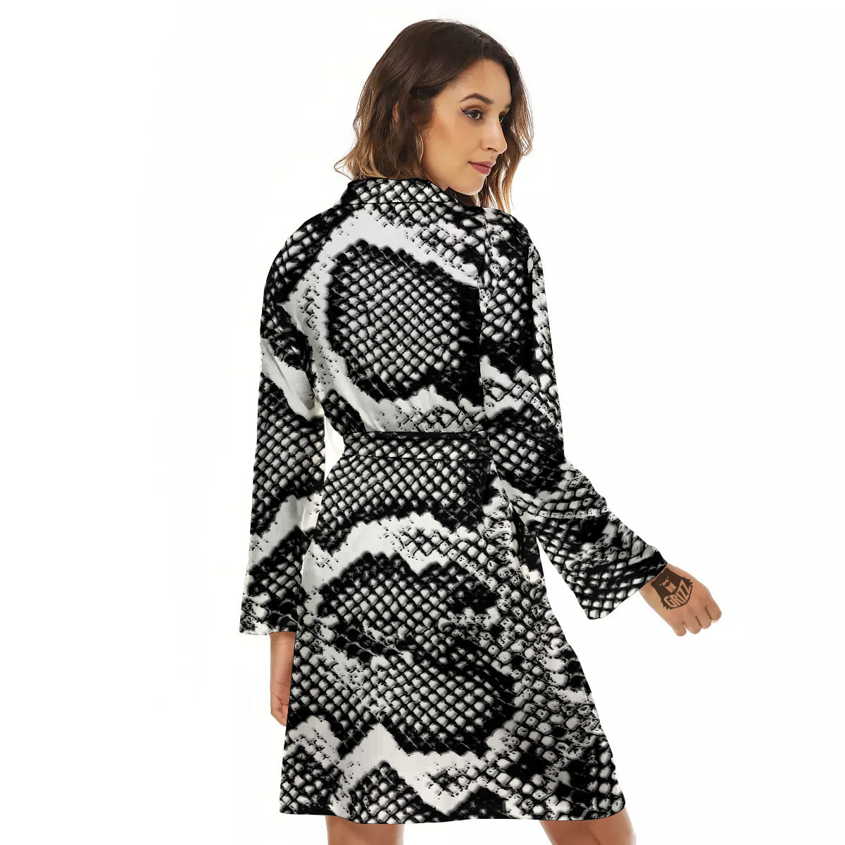 Snakeskin Black And Grey Print Women's Robe-grizzshop
