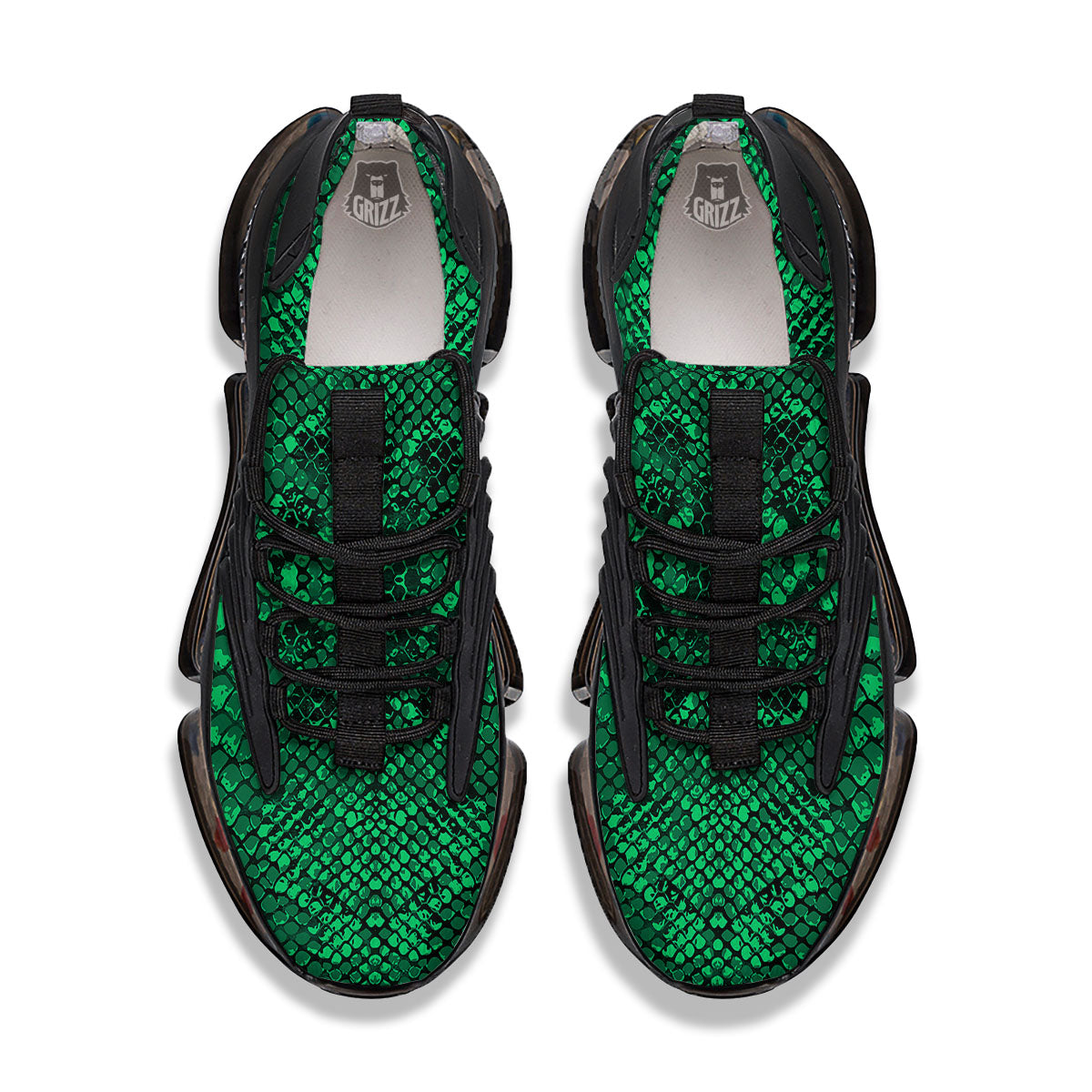 Snakeskin Black And Lime Green Print Black Gym Shoes-grizzshop