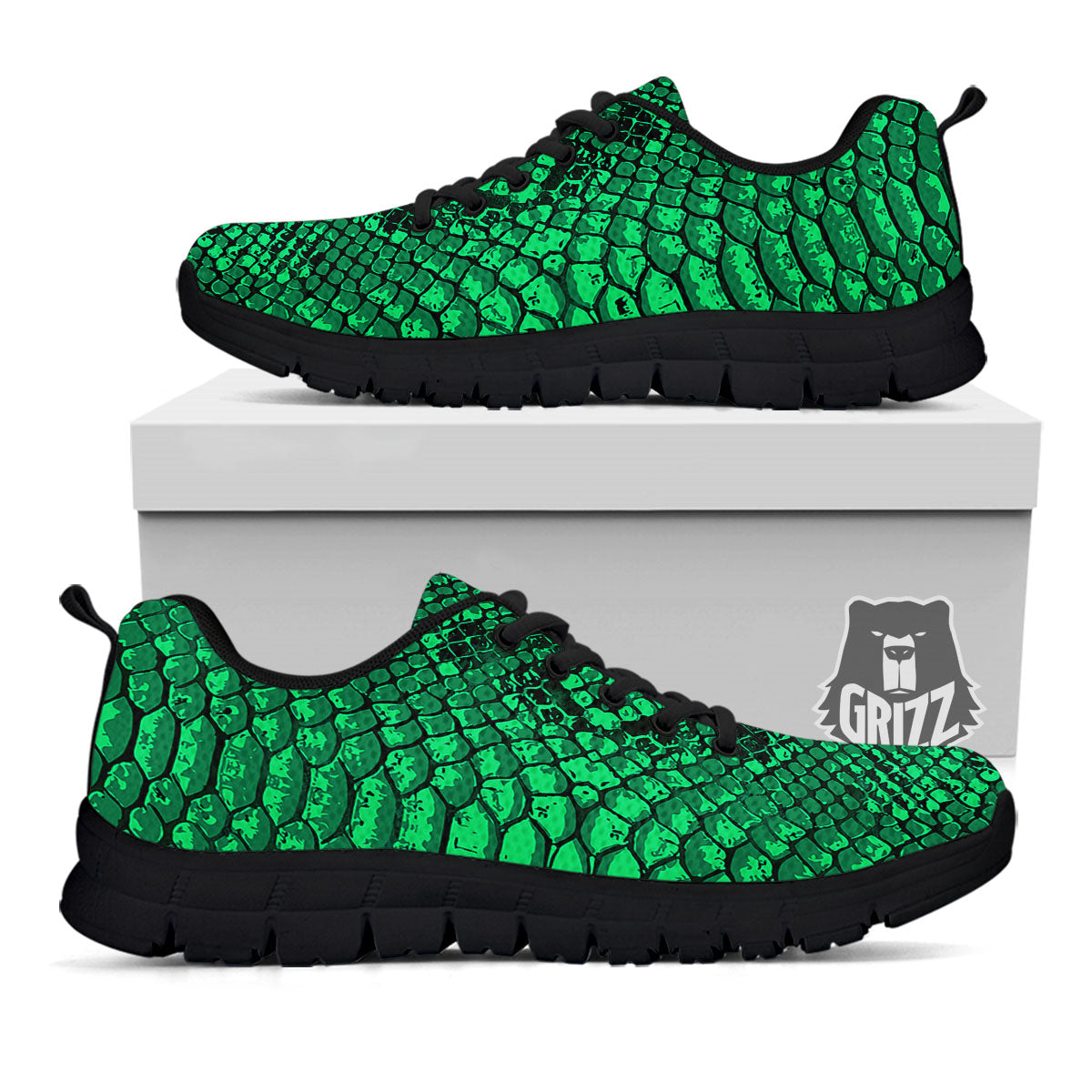 Snakeskin Black And Lime Green Print Black Sneaker-grizzshop