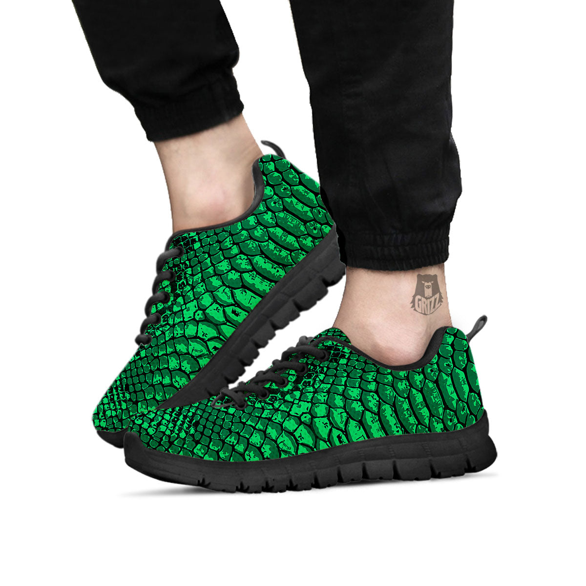 Snakeskin Black And Lime Green Print Black Sneaker-grizzshop