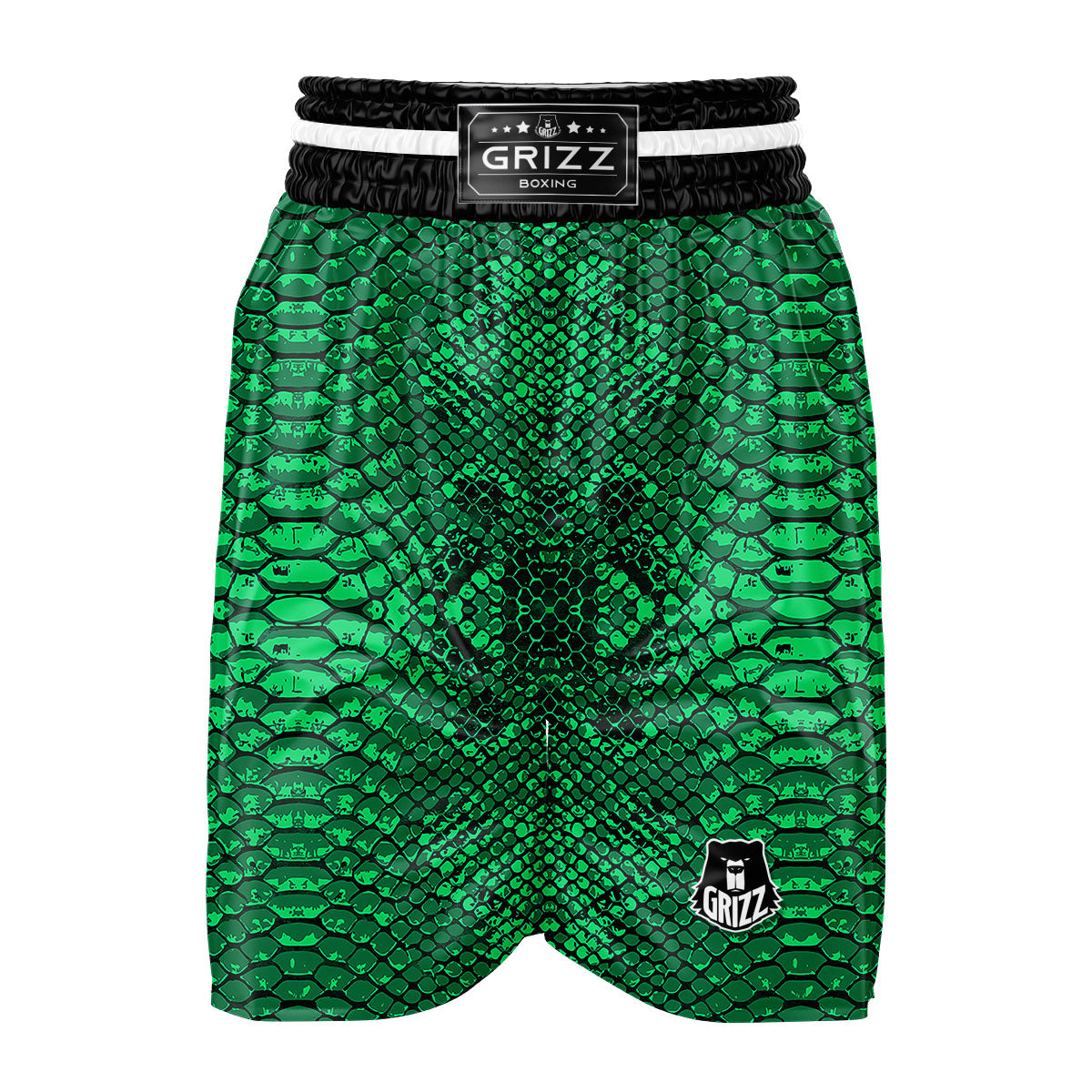 Snakeskin Black And Lime Green Print Boxing Shorts-grizzshop