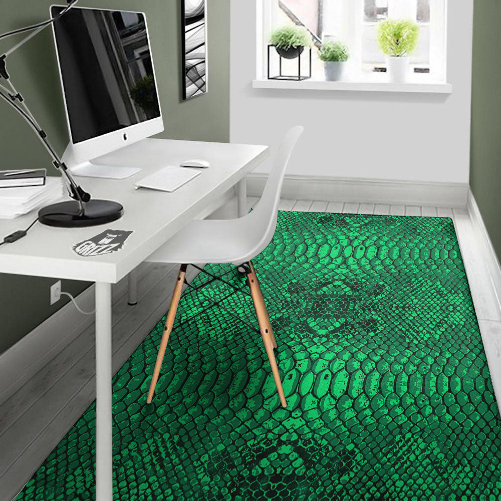 Snakeskin Black And Lime Green Print Floor Mat-grizzshop