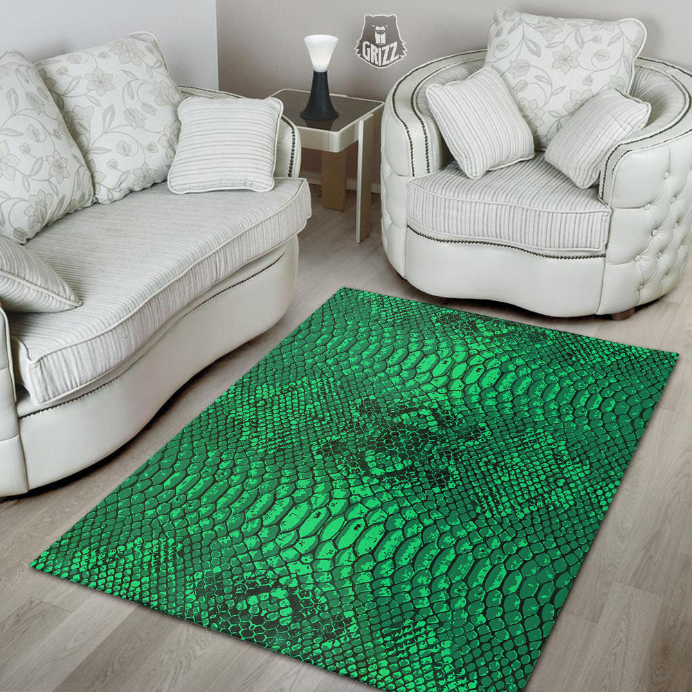 Snakeskin Black And Lime Green Print Floor Mat-grizzshop