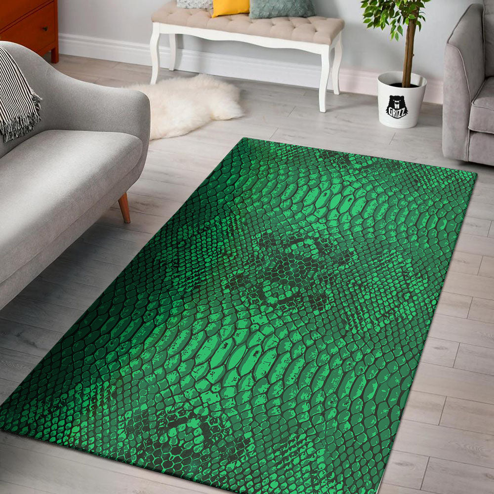 Snakeskin Black And Lime Green Print Floor Mat-grizzshop