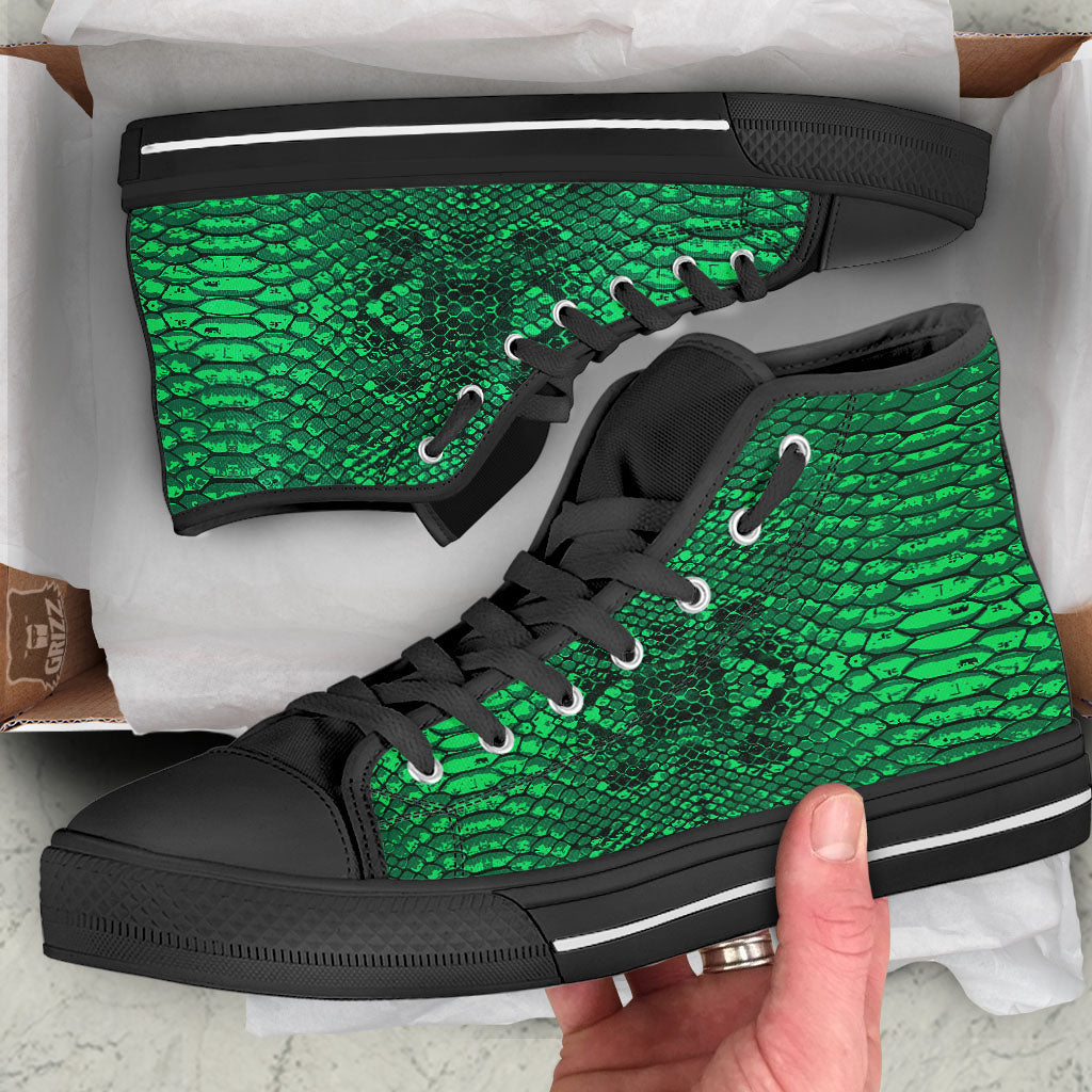 Snakeskin Black And Lime Green Print High Top Shoes-grizzshop