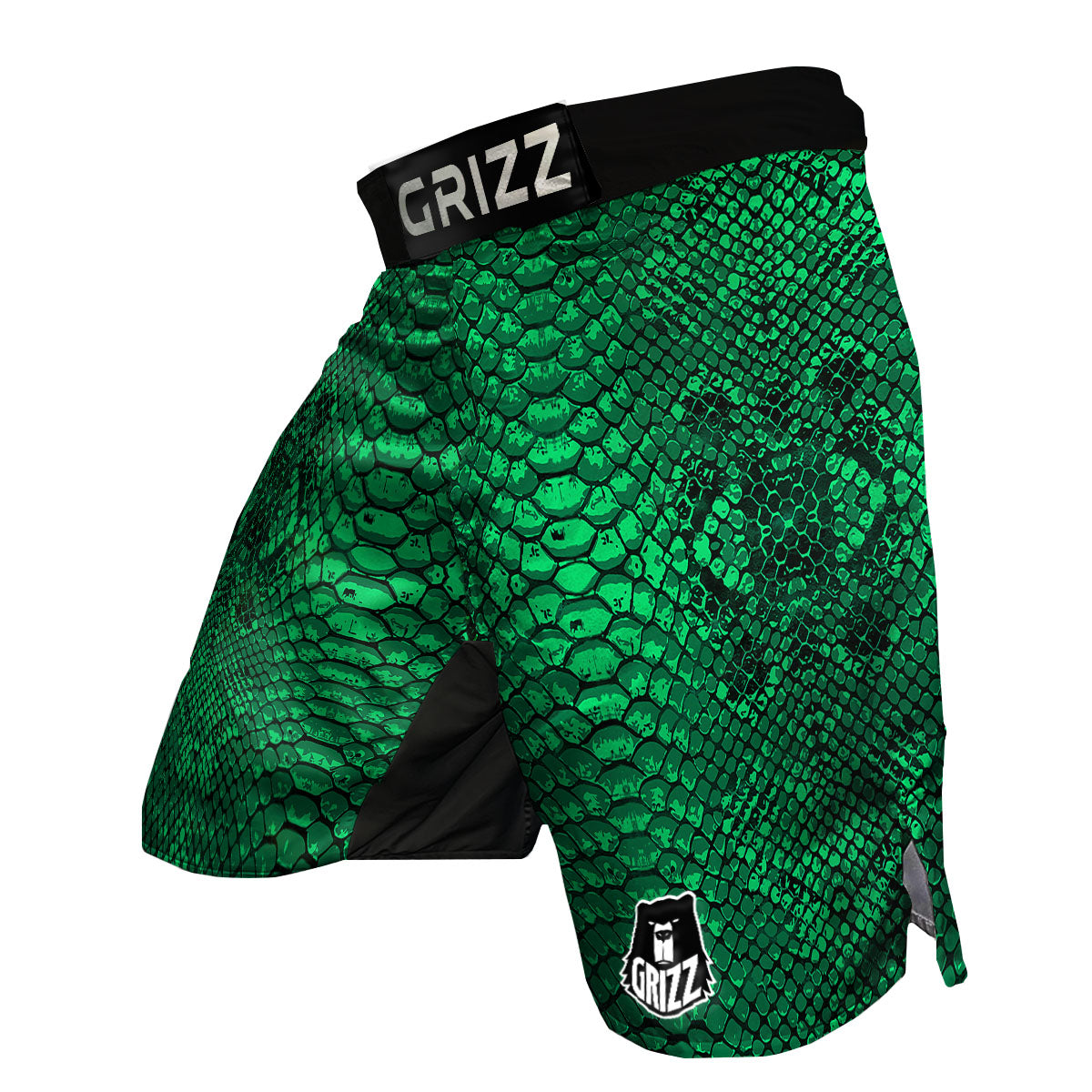 Snakeskin Black And Lime Green Print MMA Shorts-grizzshop