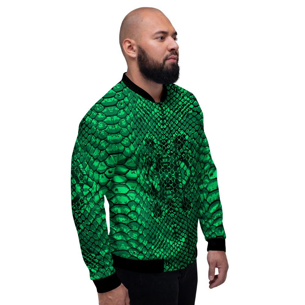 Snakeskin Black And Lime Green Print Men's Bomber Jacket-grizzshop