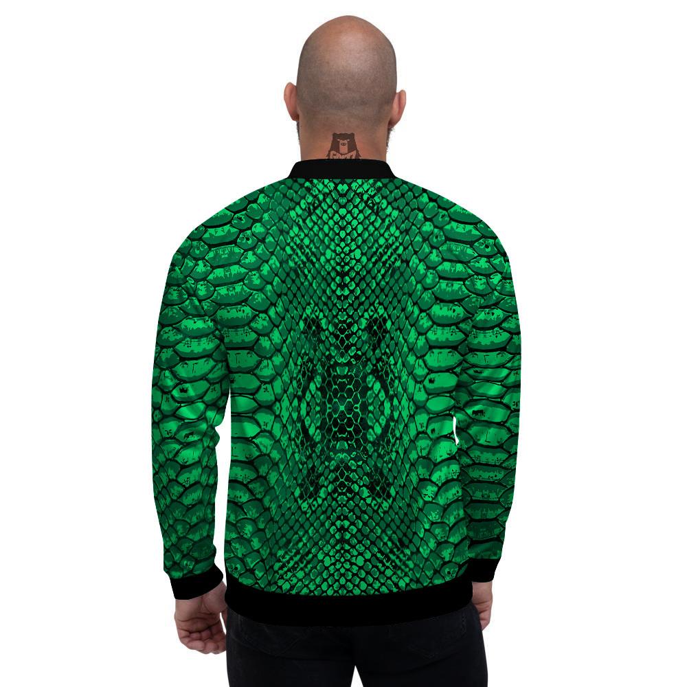 Snakeskin Black And Lime Green Print Men's Bomber Jacket-grizzshop