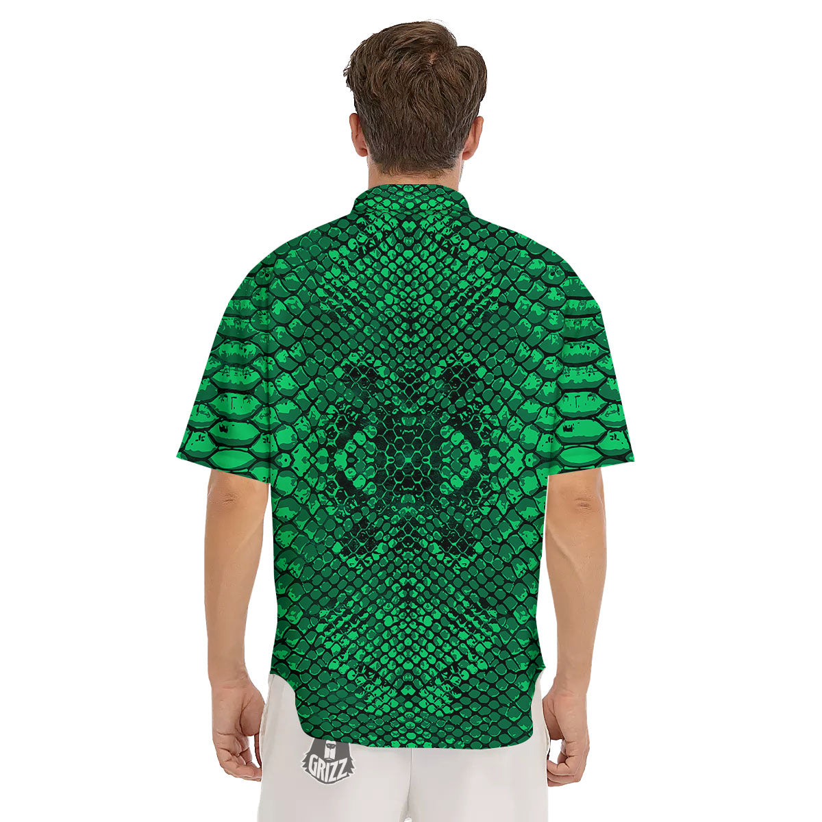Snakeskin Black And Lime Green Print Men's Short Sleeve Shirts-grizzshop