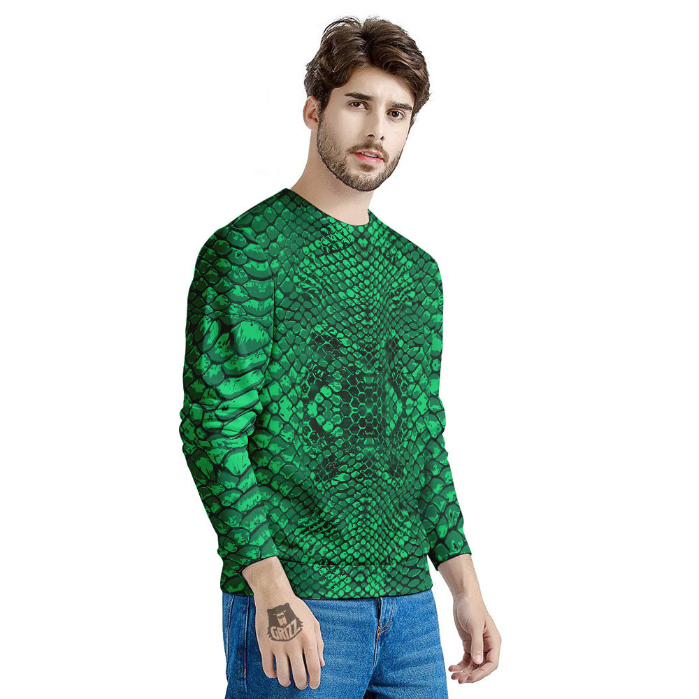 Snakeskin Black And Lime Green Print Men's Sweatshirt-grizzshop