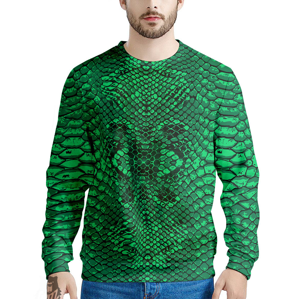 Snakeskin Black And Lime Green Print Men's Sweatshirt-grizzshop