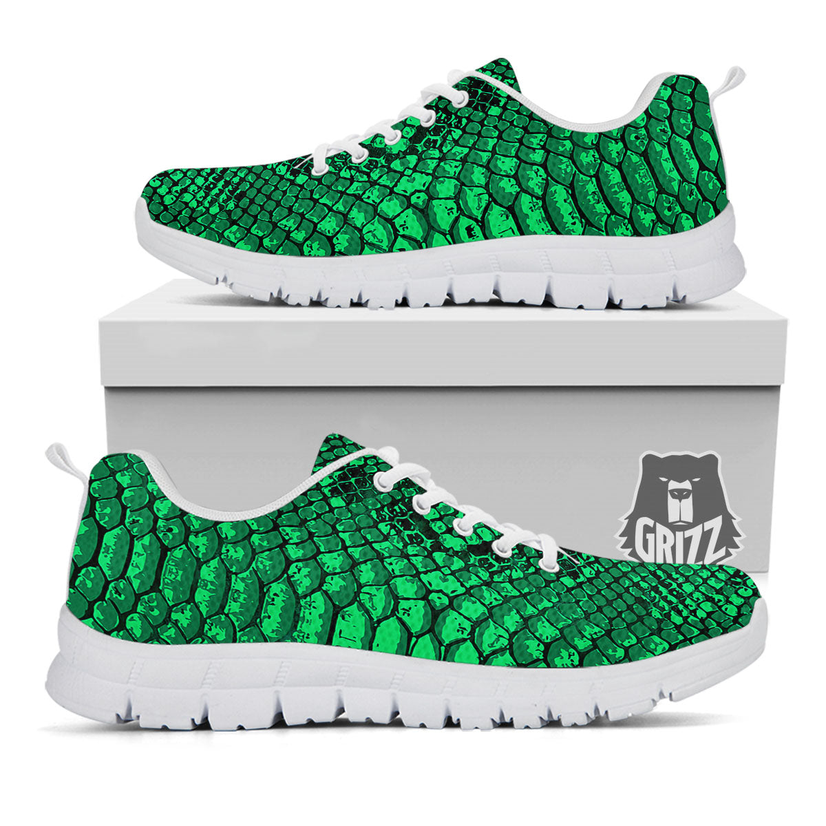 Snakeskin Black And Lime Green Print White Sneaker-grizzshop