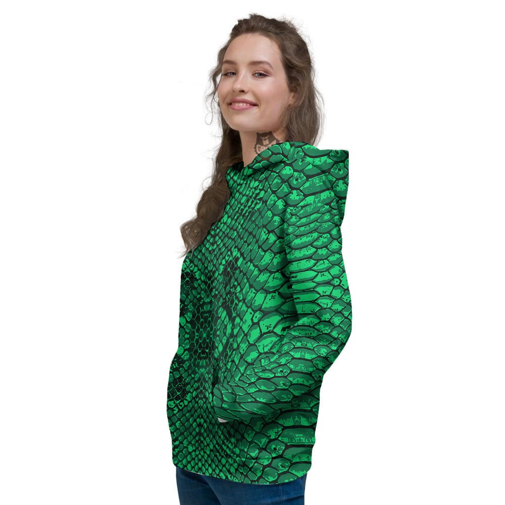 Snakeskin Black And Lime Green Print Women's Hoodie-grizzshop