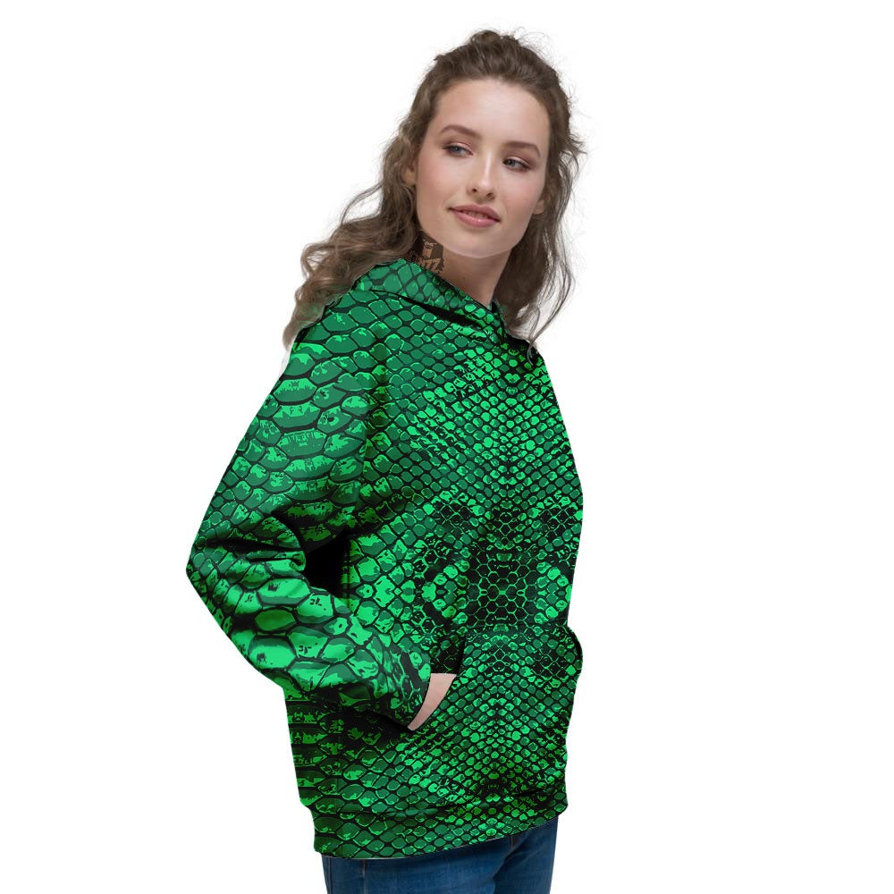 Snakeskin Black And Lime Green Print Women's Hoodie-grizzshop