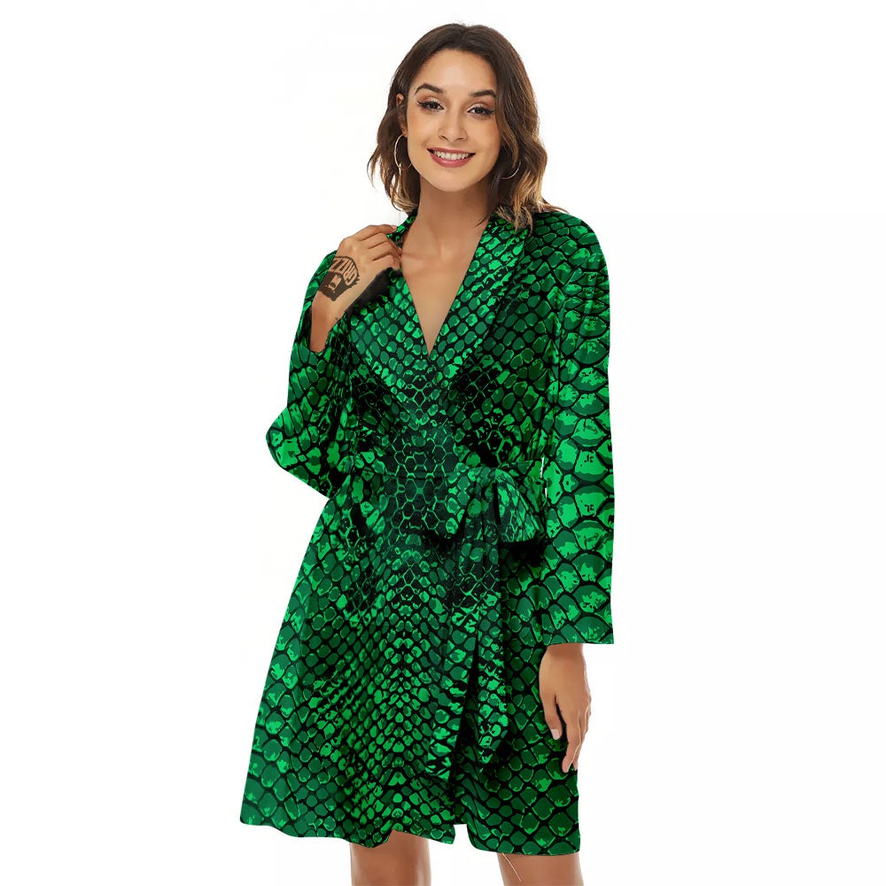 Snakeskin Black And Lime Green Print Women's Robe-grizzshop