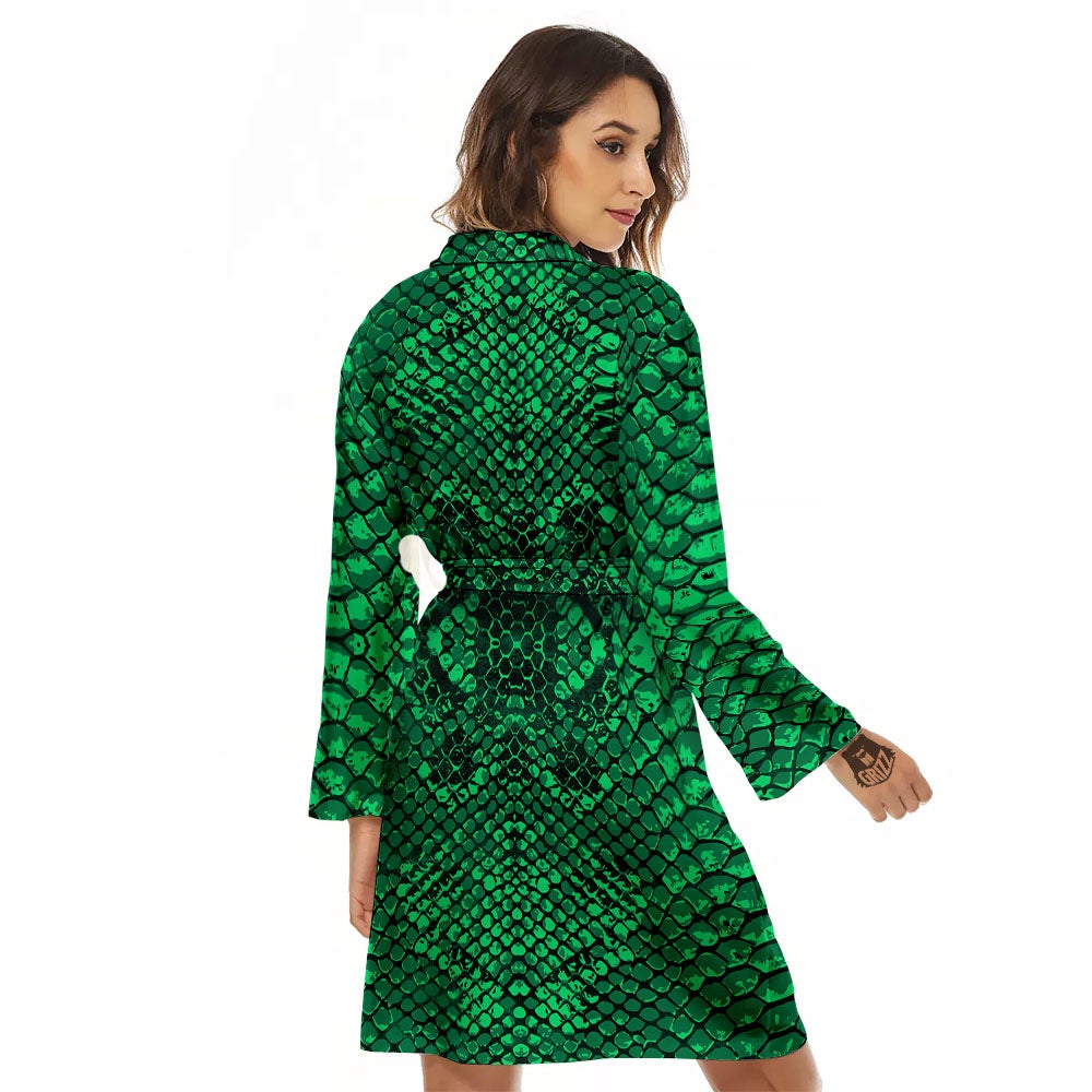 Snakeskin Black And Lime Green Print Women's Robe-grizzshop