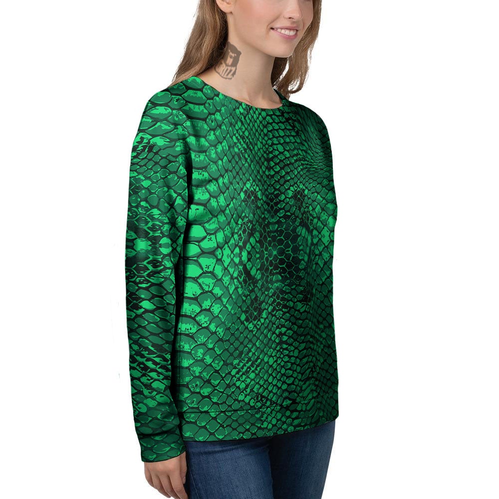 Snakeskin Black And Lime Green Print Women's Sweatshirt-grizzshop