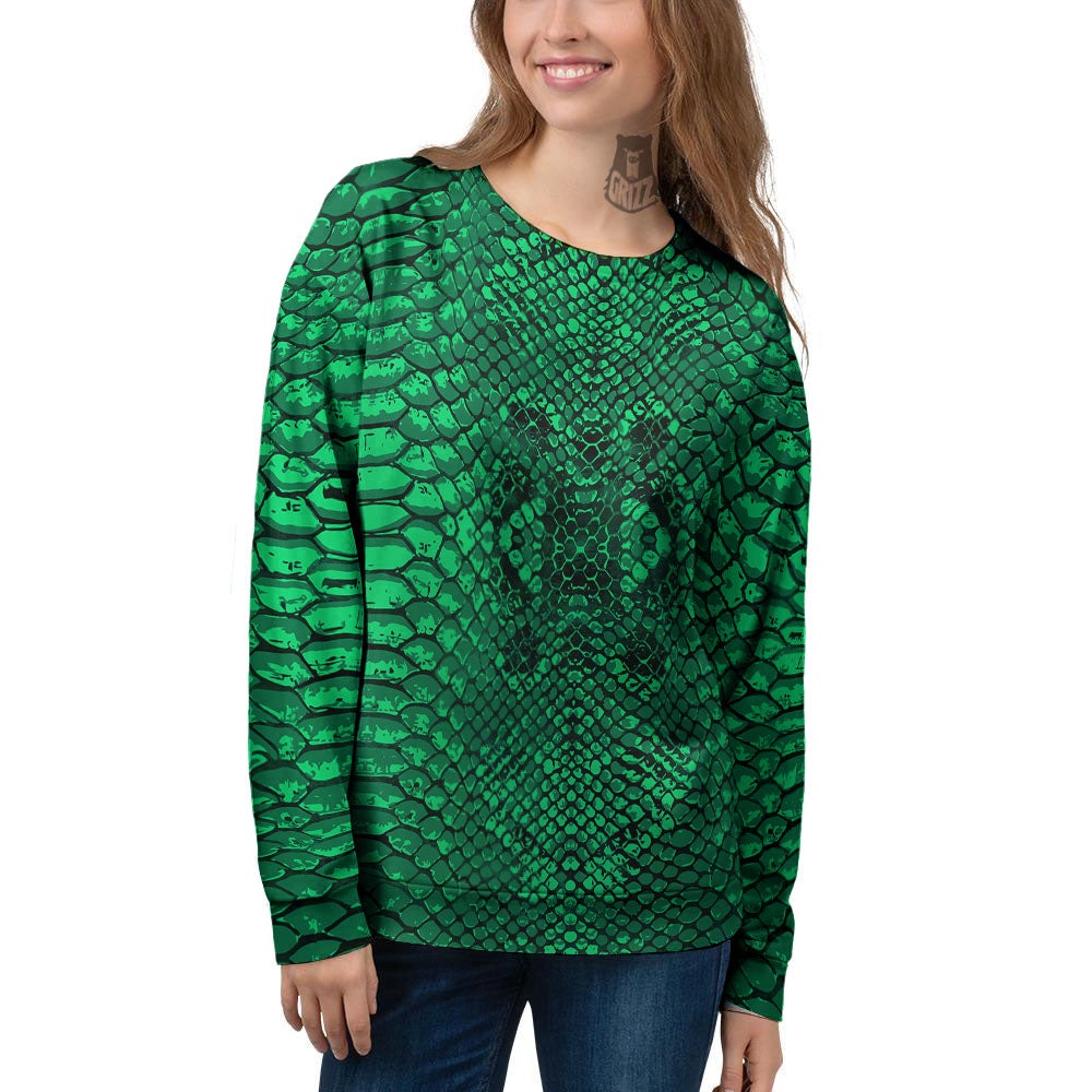 Snakeskin Black And Lime Green Print Women's Sweatshirt-grizzshop