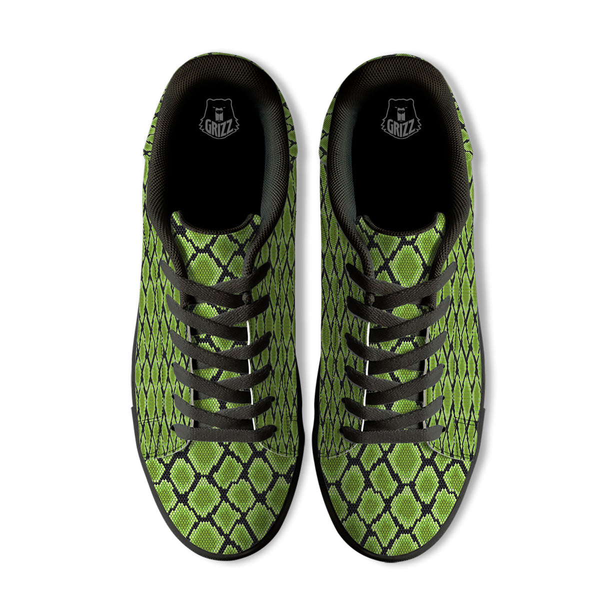 Snakeskin Black And Neon Green Print Black Low Top Sneakers-grizzshop