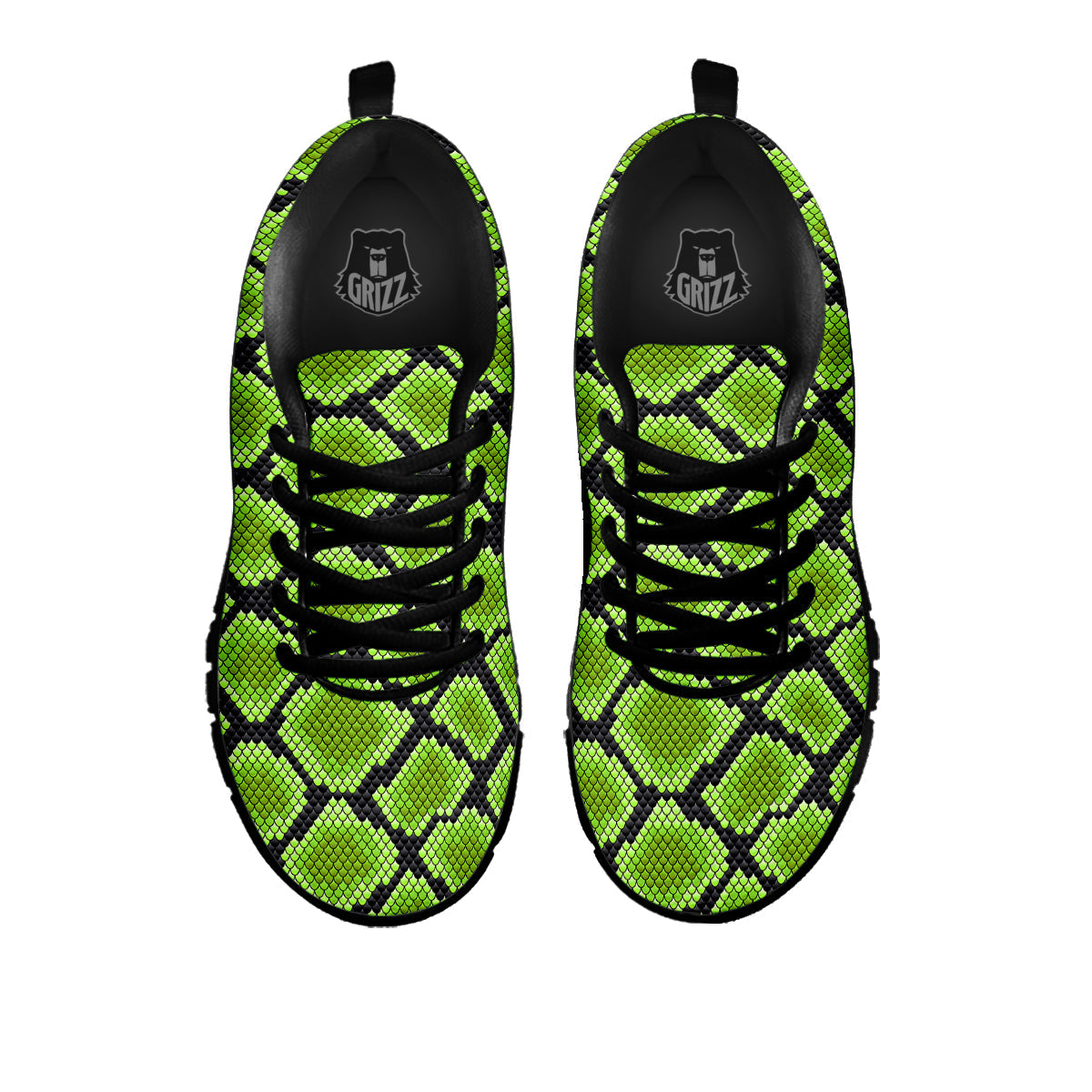 Snakeskin Black And Neon Green Print Black Sneaker-grizzshop