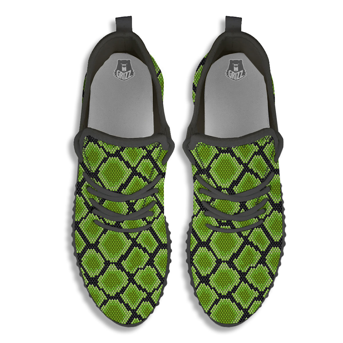 Snakeskin Black And Neon Green Print Black Walking Shoes-grizzshop