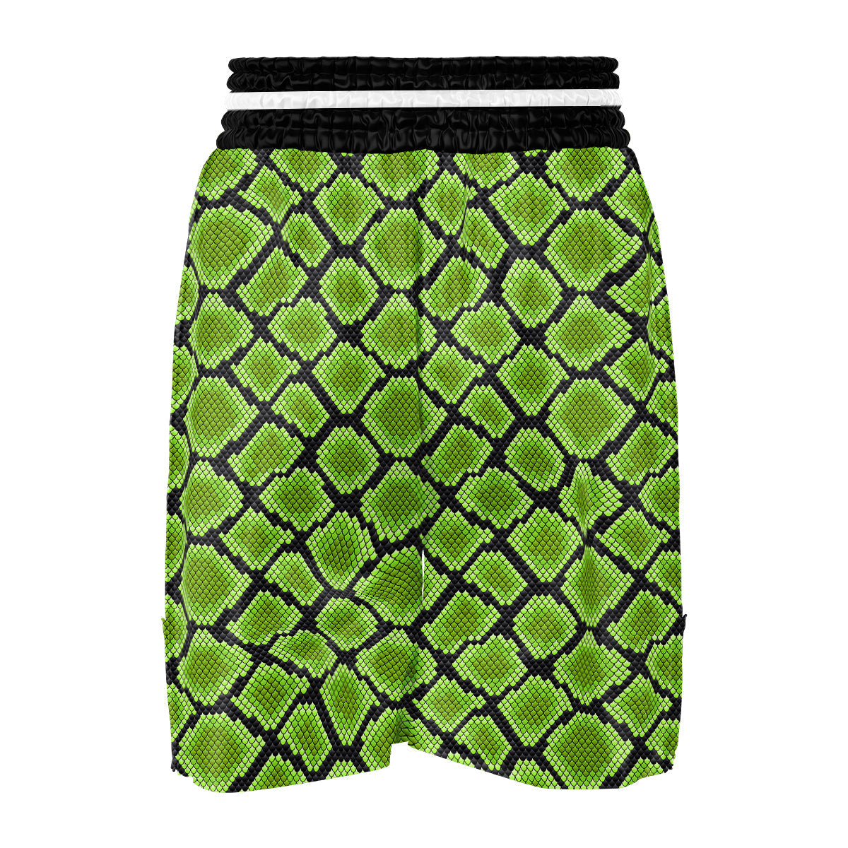 Snakeskin Black And Neon Green Print Boxing Shorts-grizzshop