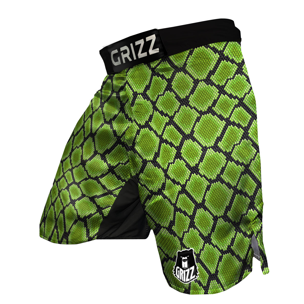 Snakeskin Black And Neon Green Print MMA Shorts-grizzshop