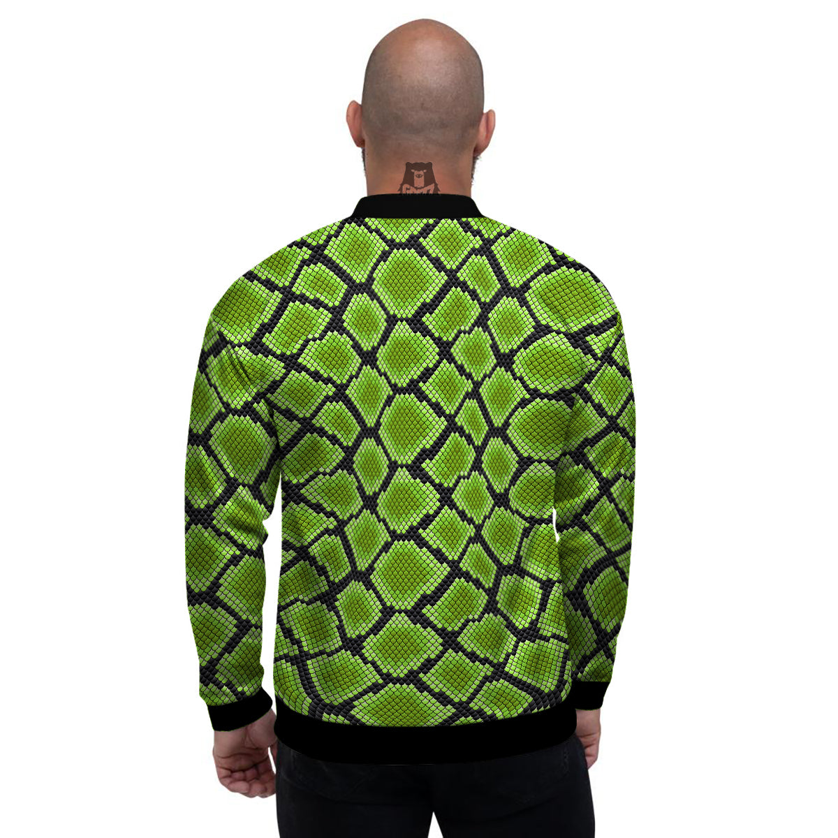 Snakeskin Black And Neon Green Print Men's Bomber Jacket-grizzshop