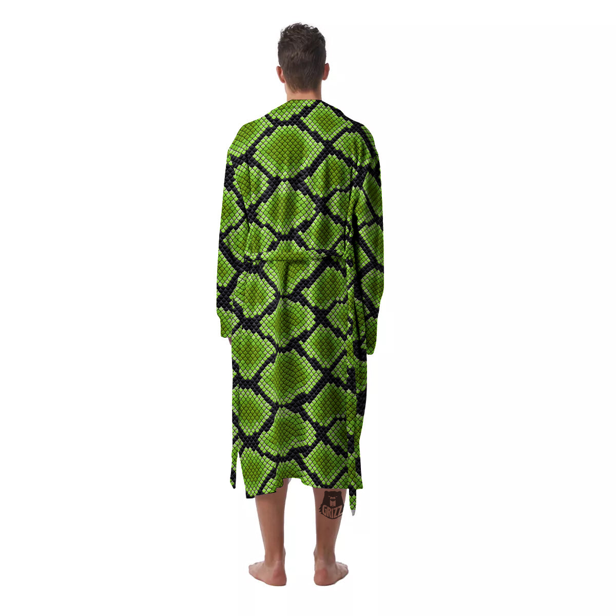 Snakeskin Black And Neon Green Print Men's Robe-grizzshop
