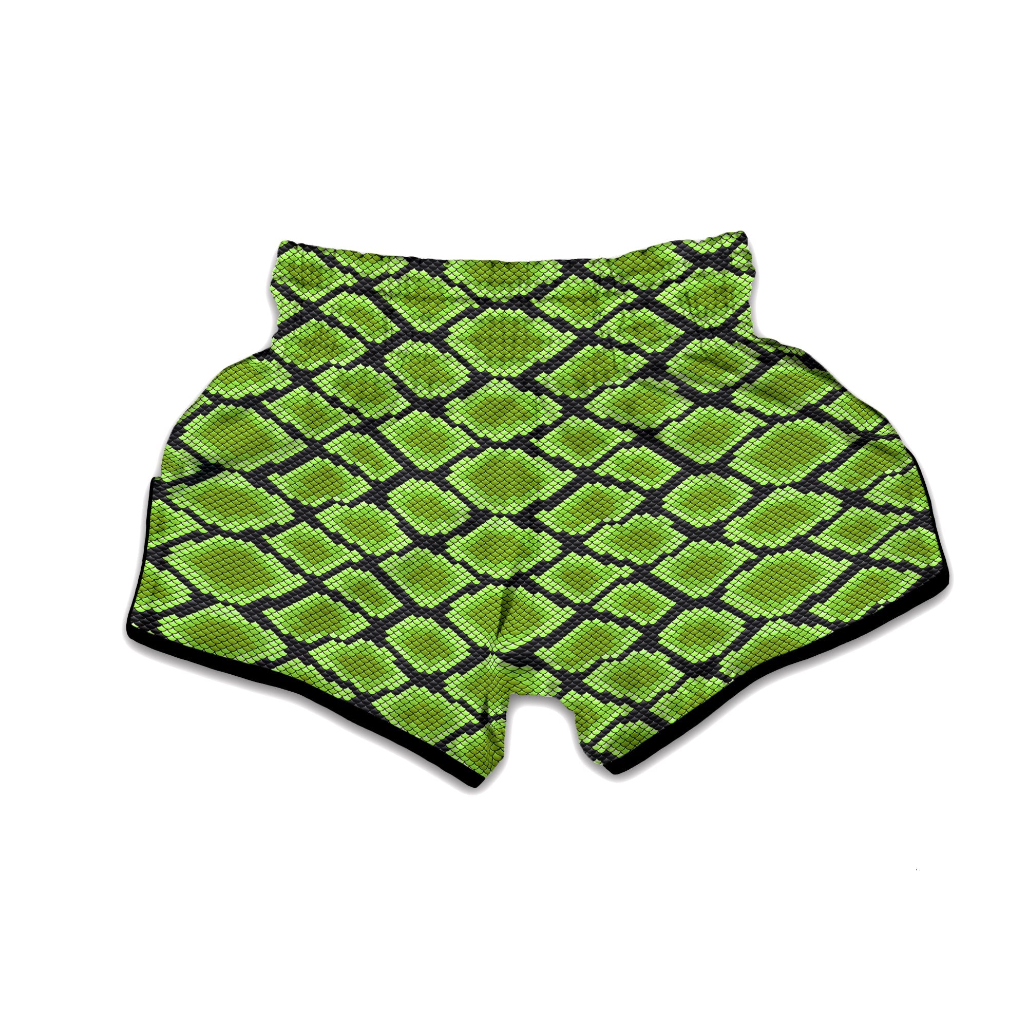 Snakeskin Black And Neon Green Print Muay Thai Boxing Shorts-grizzshop