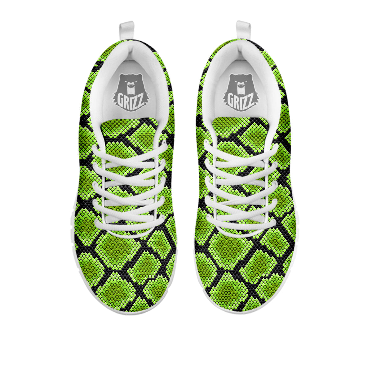 Snakeskin Black And Neon Green Print White Sneaker-grizzshop
