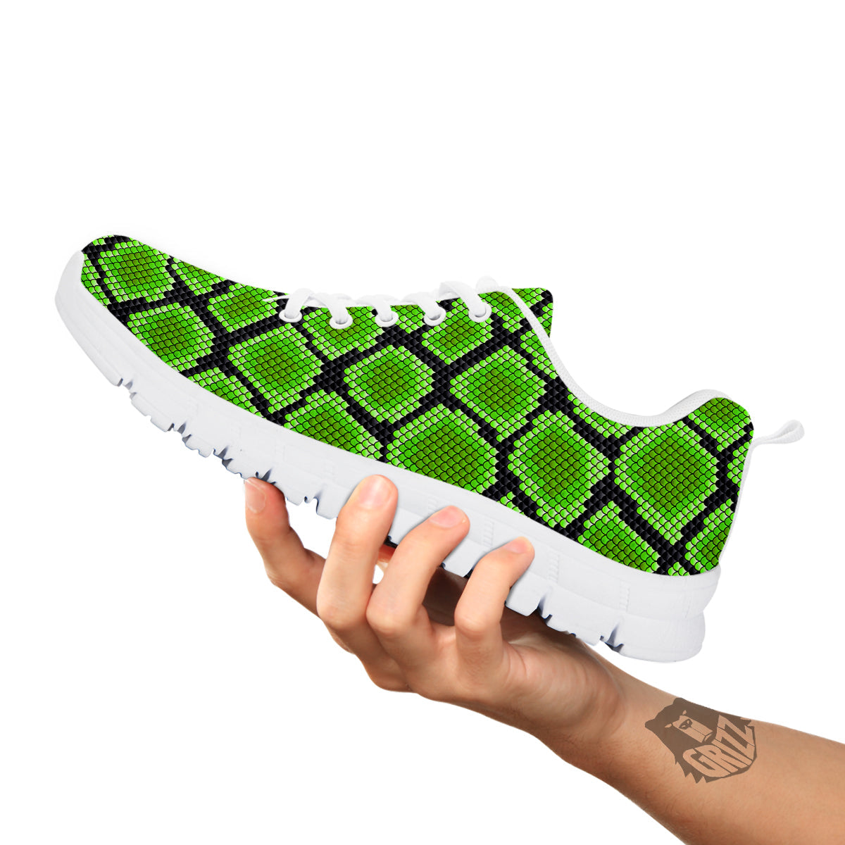 Snakeskin Black And Neon Green Print White Sneaker-grizzshop