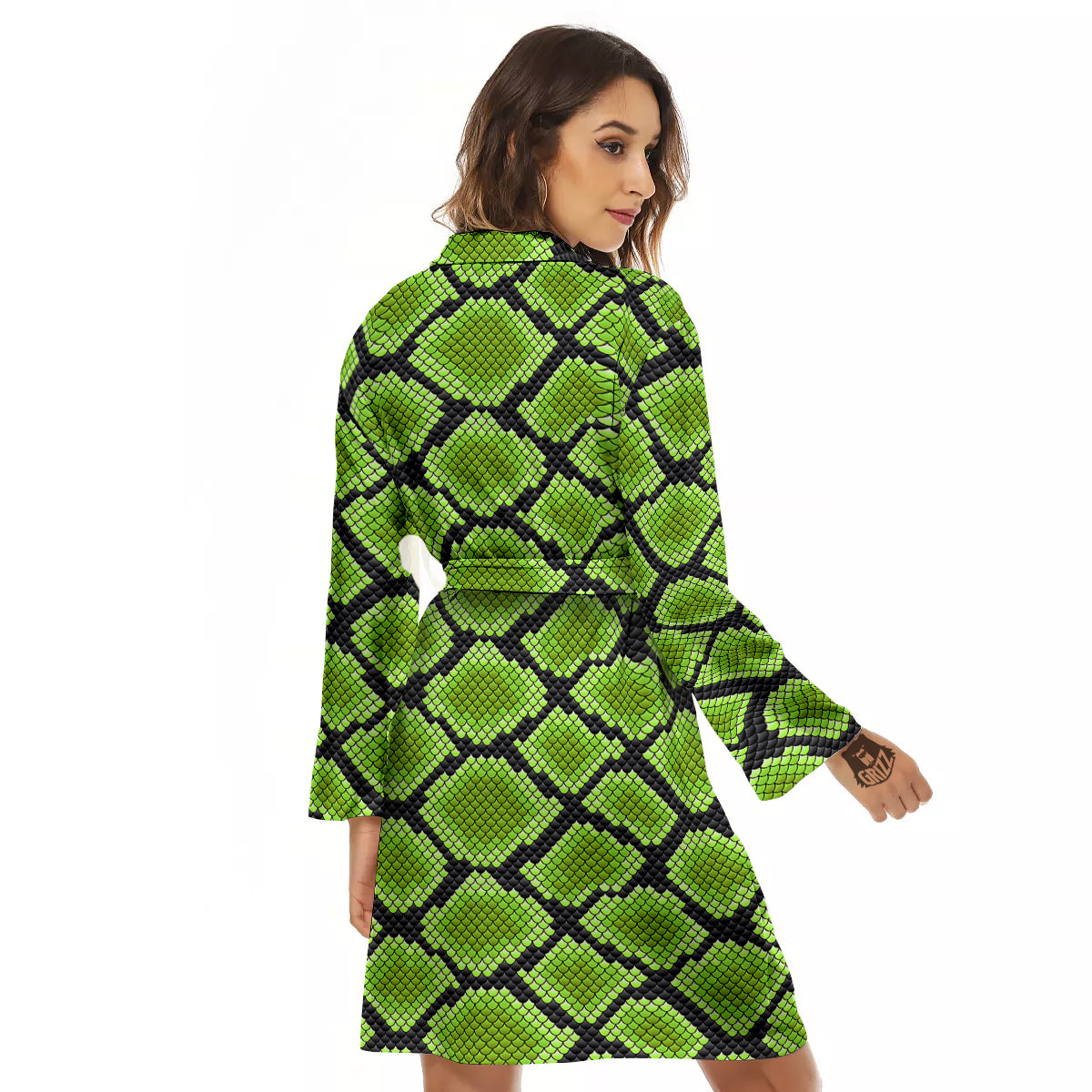 Snakeskin Black And Neon Green Print Women's Robe-grizzshop