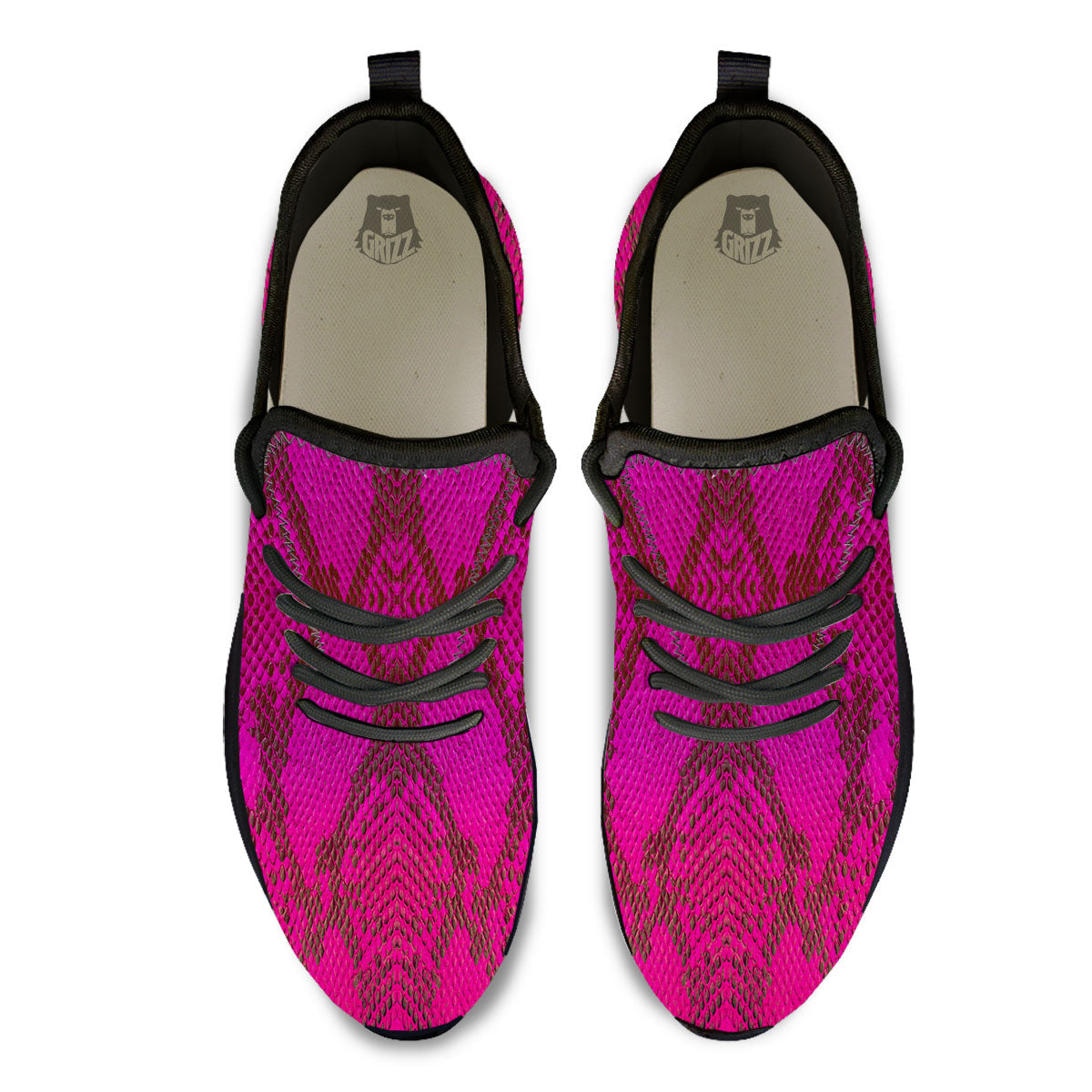 Snakeskin Black And Pink Magenta Print Black Athletic Shoes-grizzshop